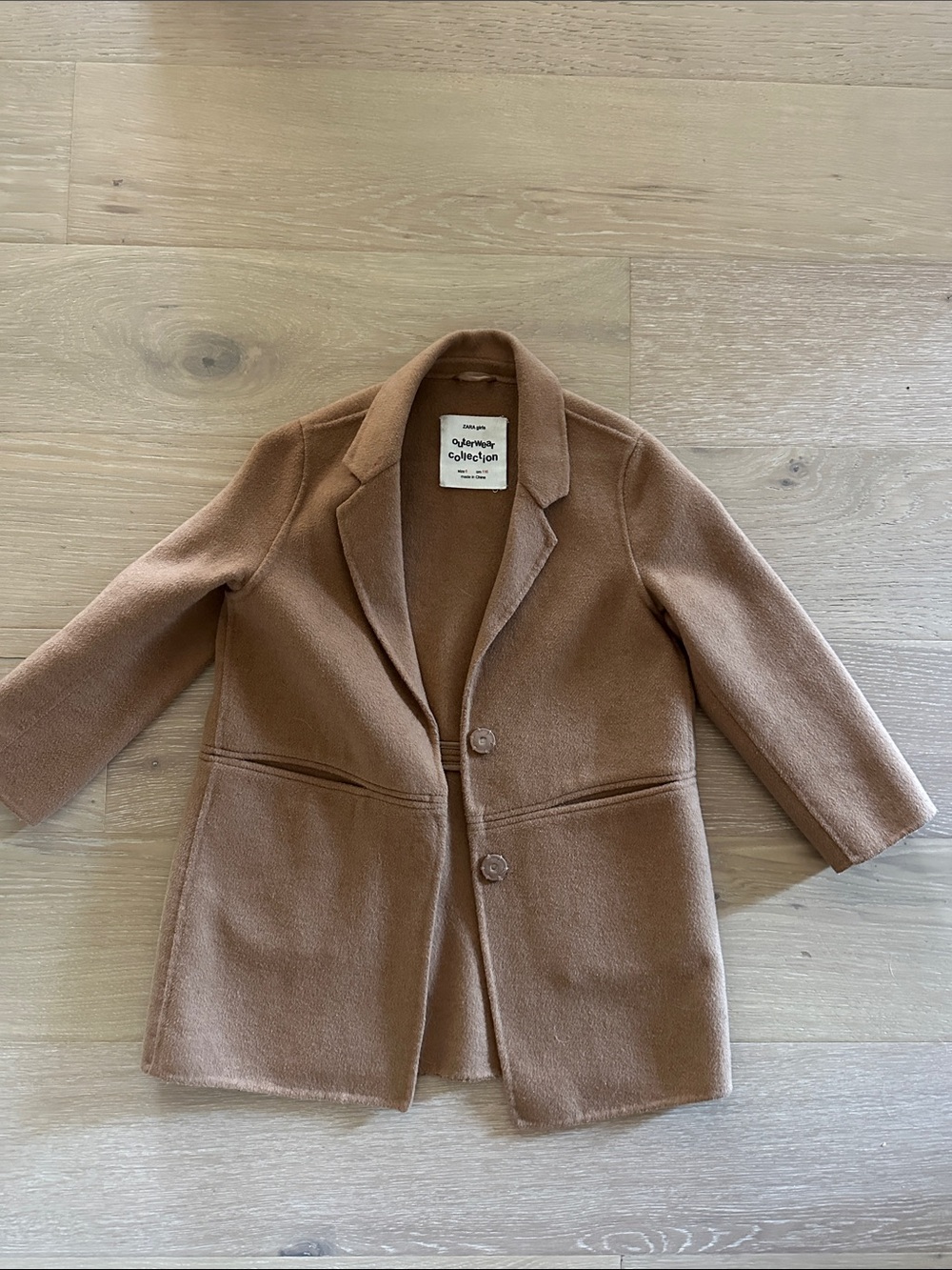 Zara Kids Tan Brown Wool-Blend Blazer Coat